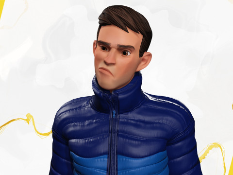 Cartoon in winter clothes gesturing stylized character Modèle 3D