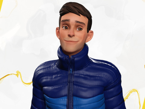 Cartoon in winter clothes gesturing stylized character Modèle 3D