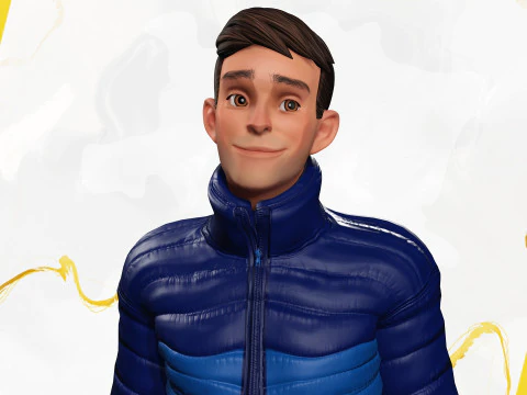 Cartoon in winter clothes gesturing stylized character 3D Model