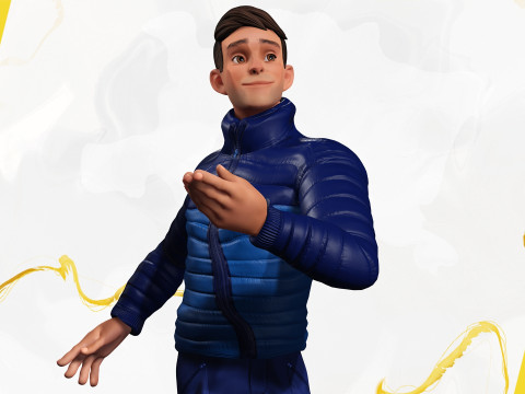 Cartoon in winter clothes gesturing stylized character Modèle 3D