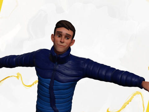 Cartoon in winter clothes gesturing stylized character Modèle 3D