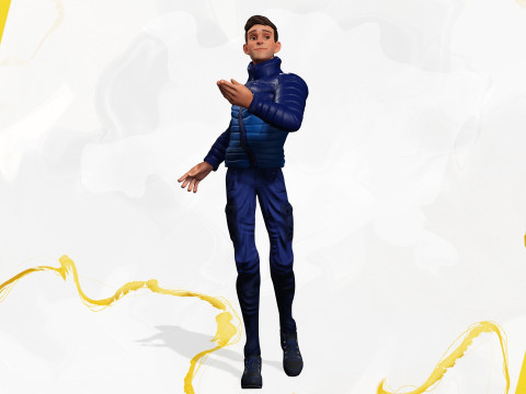 Cartoon in winter clothes gesturing stylized character Modèle 3D