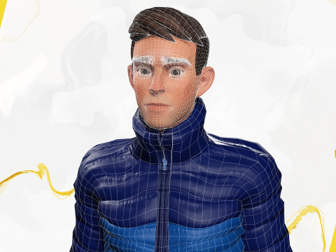 Cartoon in winter clothes gesturing stylized character Modèle 3D
