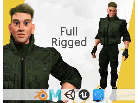 Personaje en realismo art&iacute;stico uniforme militar. Modelo 3D