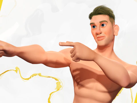 Cartoon young man in Swimming Trunks semi-realistic rendering 3D Model