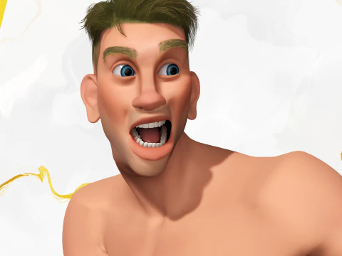 Cartoon young man in Swimming Trunks semi-realistic rendering 3D Model
