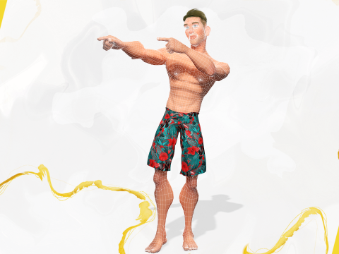Cartoon young man in Swimming Trunks semi-realistic rendering Modelo 3D