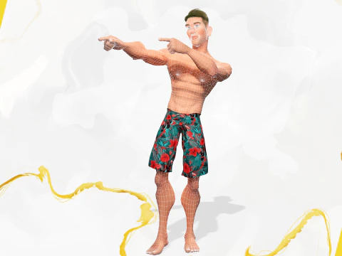 Cartoon young man in Swimming Trunks semi-realistic rendering 3D Model