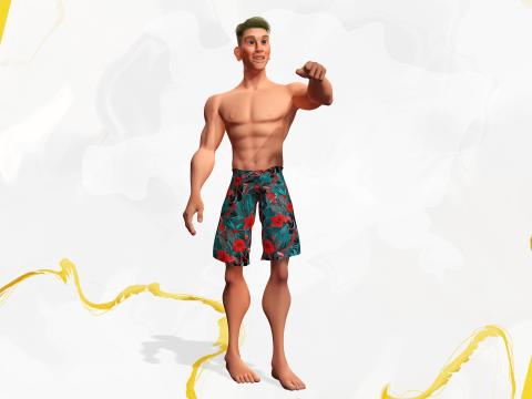 Cartoon young man in Swimming Trunks semi-realistic rendering Modelo 3D