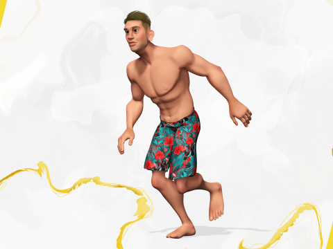 Cartoon young man in Swimming Trunks semi-realistic rendering Modelo 3D
