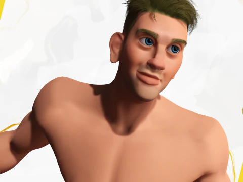 Cartoon young man in Swimming Trunks semi-realistic rendering 3D Model