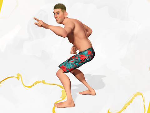 Cartoon young man in Swimming Trunks semi-realistic rendering Modelo 3D