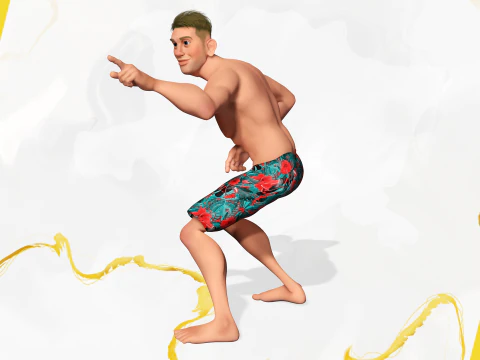 Cartoon young man in Swimming Trunks semi-realistic rendering 3D Model