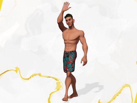 Cartoon young man in Swimming Trunks semi-realistic rendering Modelo 3D