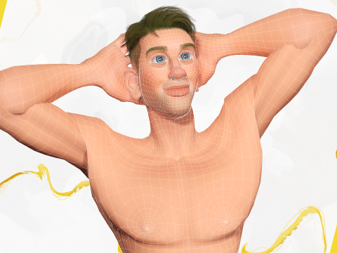 Cartoon young man in Swimming Trunks semi-realistic rendering Modelo 3D