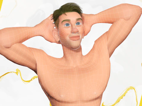 Cartoon young man in Swimming Trunks semi-realistic rendering 3D Model