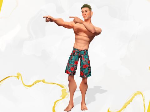 Cartoon young man in Swimming Trunks semi-realistic rendering Modelo 3D
