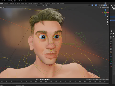 Cartoon young man in Swimming Trunks semi-realistic rendering 3D Model