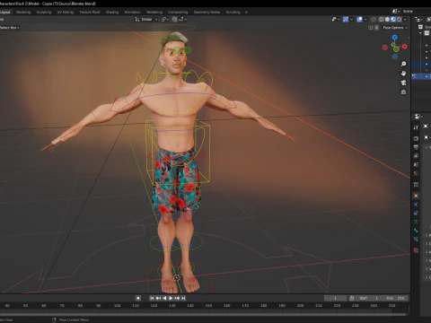 Cartoon young man in Swimming Trunks semi-realistic rendering 3D Model
