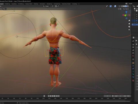 Cartoon young man in Swimming Trunks semi-realistic rendering 3D Model