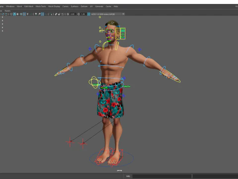 Cartoon young man in Swimming Trunks semi-realistic rendering 3D Model