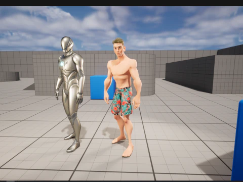Cartoon young man in Swimming Trunks semi-realistic rendering 3D Model