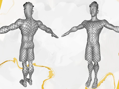 Cartoon young man in Swimming Trunks semi-realistic rendering 3D Model