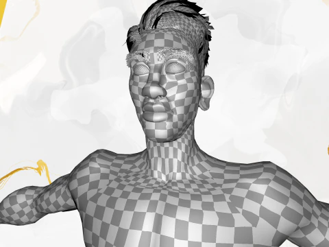 Cartoon young man in Swimming Trunks semi-realistic rendering 3D Model