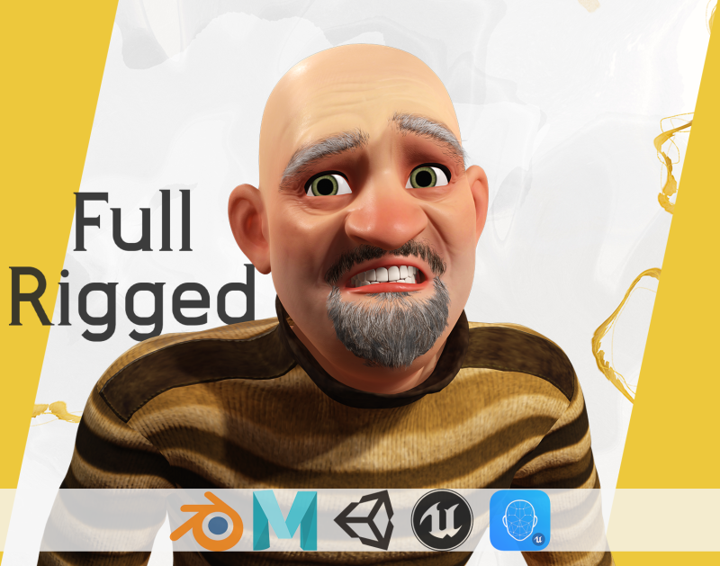 Old Man cartoon character advanced character model 3D 모델 .c4d .max .obj .3ds .fbx .stl .blend
