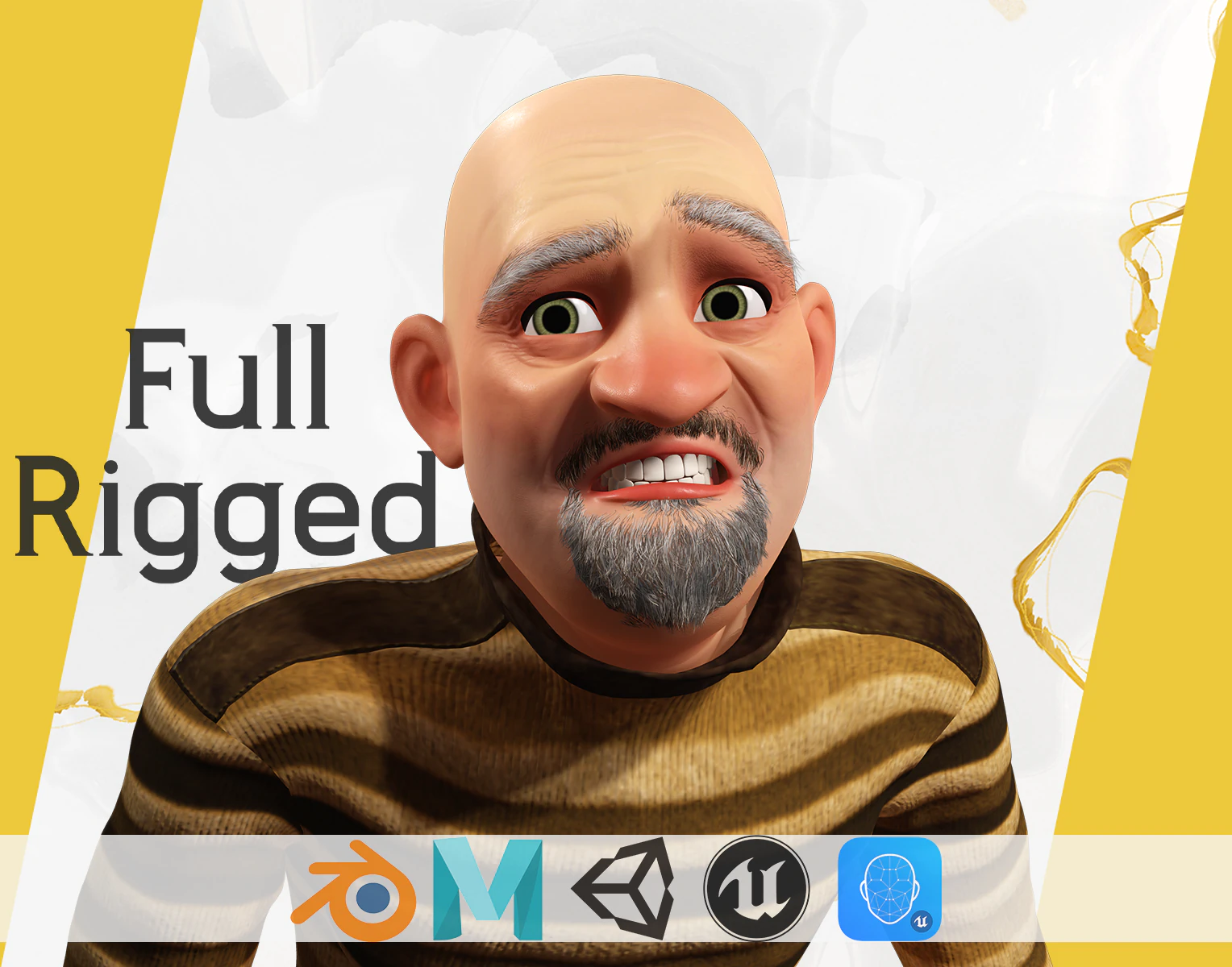 Old Man cartoon character advanced character model 3D Model .c4d .max .obj .3ds .fbx .stl .blend 