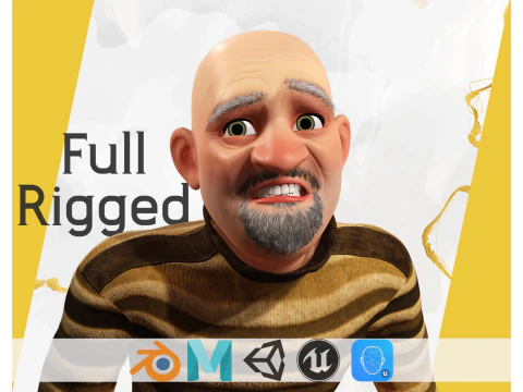 Old Man cartoon character advanced character model 3D Model