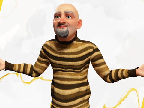 Old Man cartoon character advanced character model 3D Model
