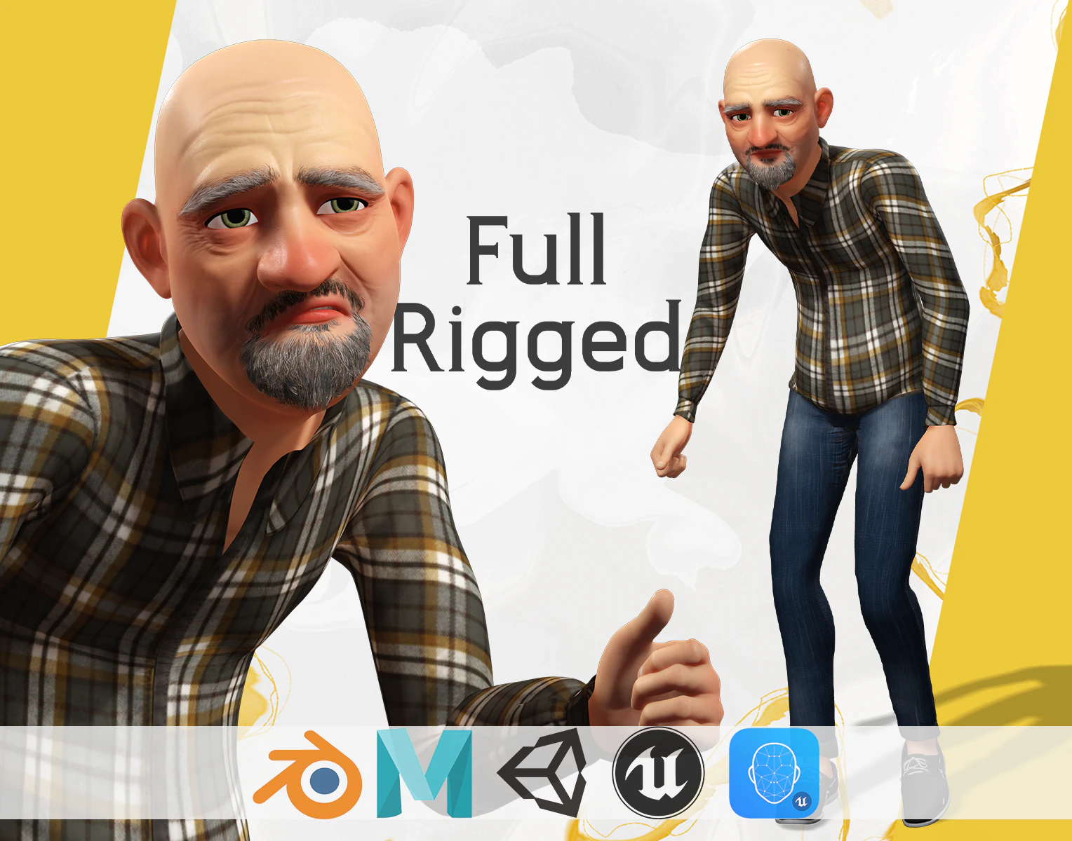 Elderly man 3d character cartoon 3D Model .c4d .max .obj .3ds .fbx .stl .blend 