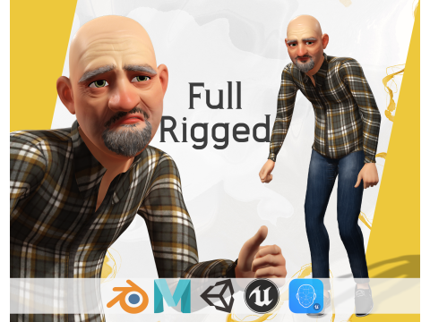 Elderly man 3d character cartoon 3D Model