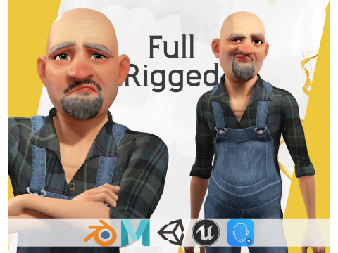 Country man character cartoon semi-realistic sculpture 3D Model