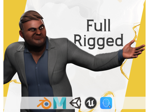 Elegant Black Man standing cartoon high-quality character 3D Model