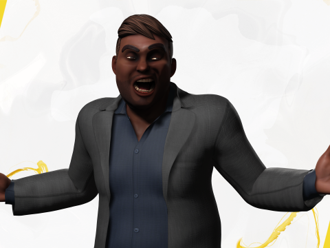 Elegant Black Man standing cartoon high-quality character 3D Model