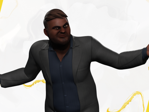 Elegant Black Man standing cartoon high-quality character 3D Model