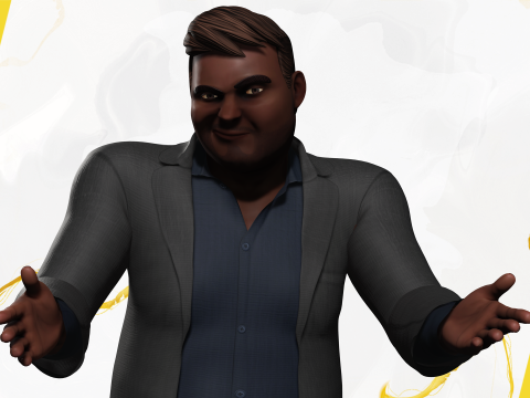 Elegant Black Man standing cartoon high-quality character 3D Model