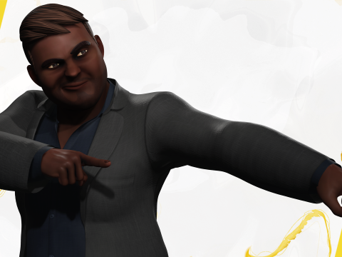 Elegant Black Man standing cartoon high-quality character 3D Model
