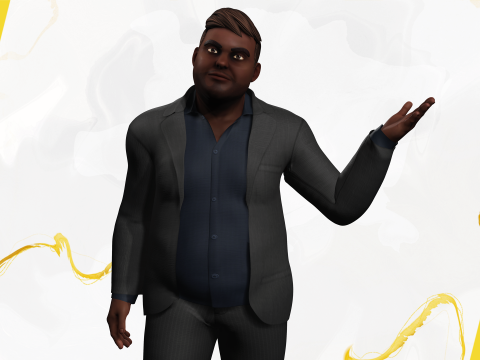 Elegant Black Man standing cartoon high-quality character 3D Model