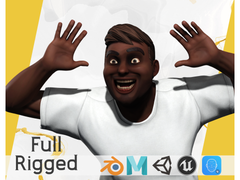 Simple Basic black Man cartoon 3D character artist 3D Model