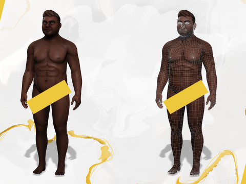 Simple Basic black Man cartoon 3D character artist Model 3D