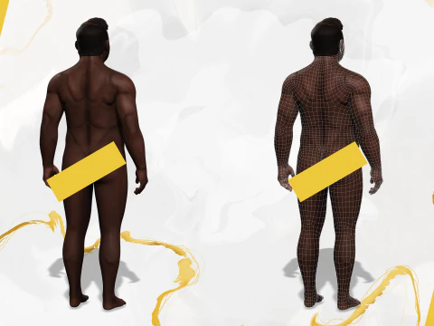 Simple Basic black Man cartoon 3D character artist 3D Model