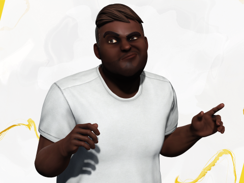 Simple Basic black Man cartoon 3D character artist Model 3D