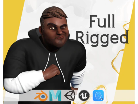 Kartun pria kulit hitam mengenakan hoodie bergaya realistis Model 3D