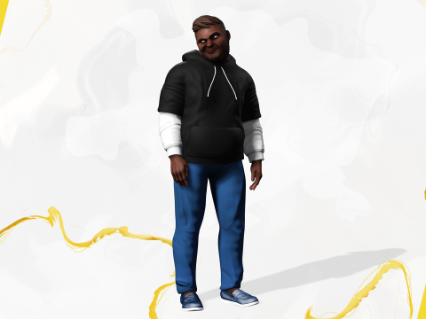 Cartoon black man wearing hoodie realistic stylization Modelo 3D