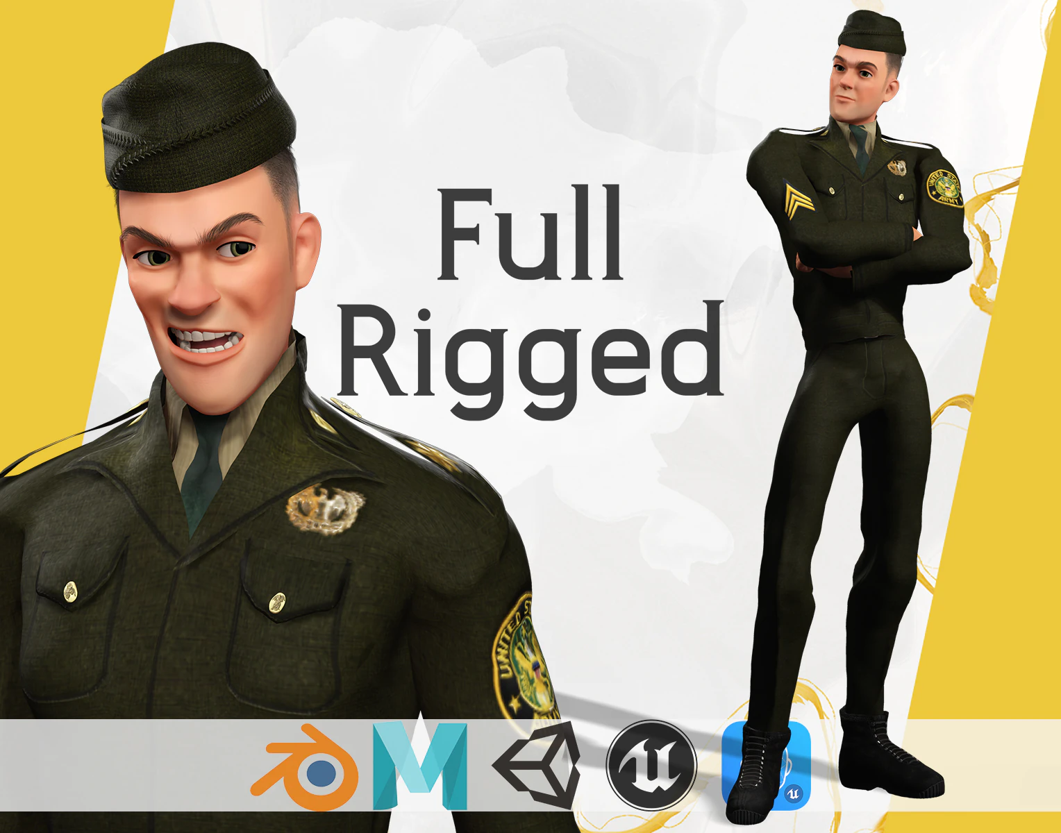 Soldier United States Army toon realistic stylization 3D Model .c4d .max .obj .3ds .fbx .stl .blend 