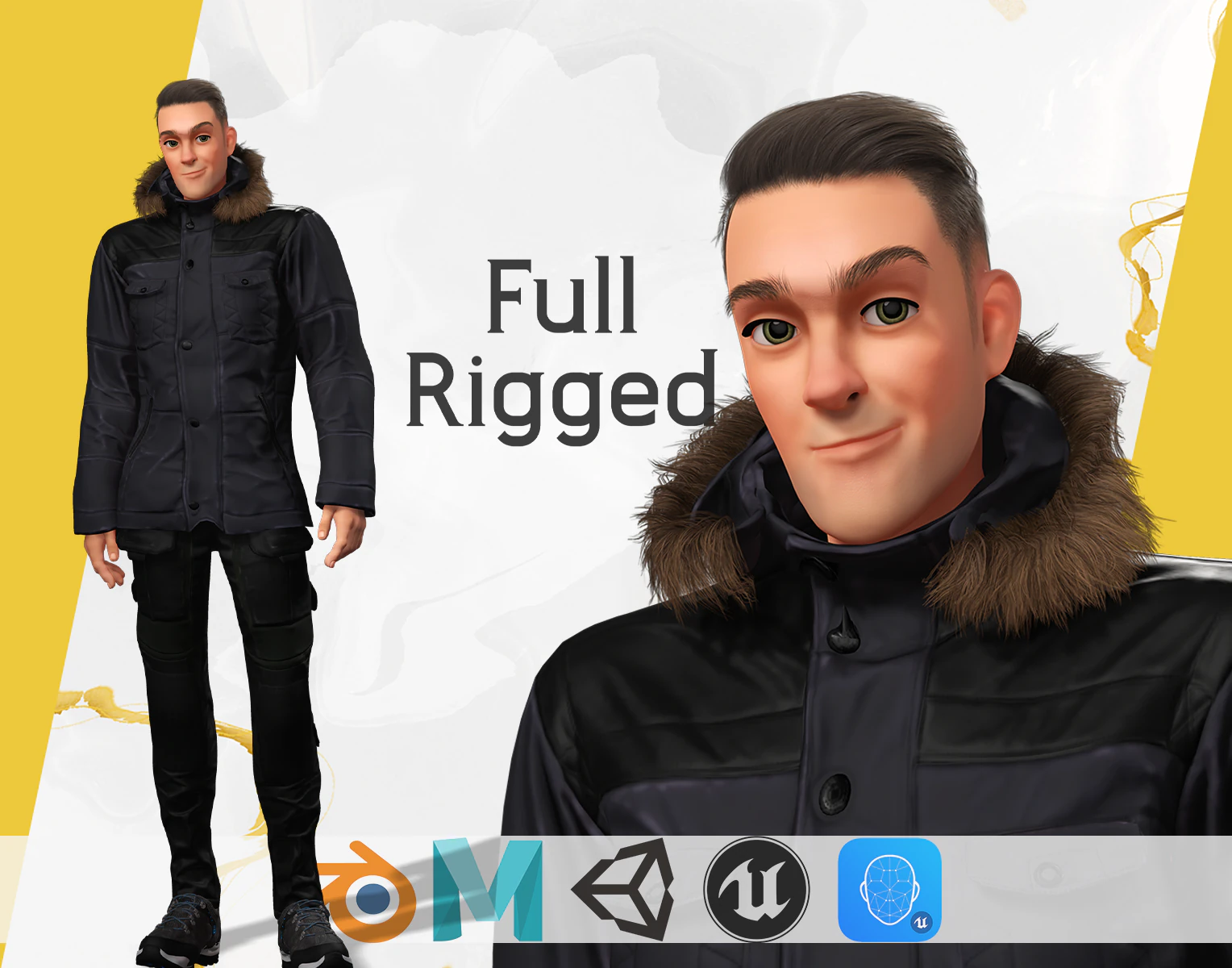 Man in Winter Outfit Stylized realistic character rig 3D Model .c4d .max .obj .3ds .fbx .stl .blend 