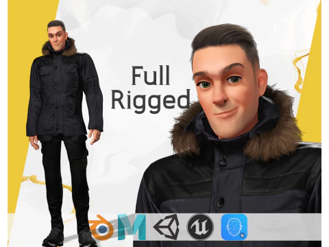 冬服の男 様式化されたリアルなキャラクターリグ 3Dモデル